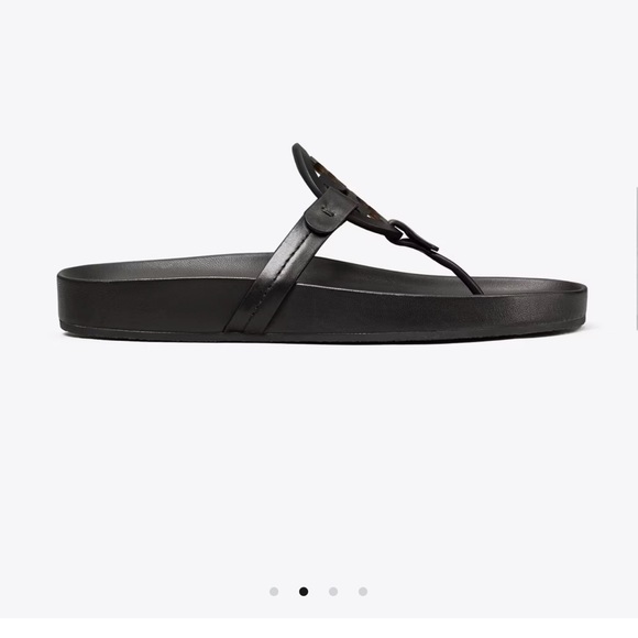 Black Minimalist Thong Sandals with Glossy Straps - Picture 5 of 14